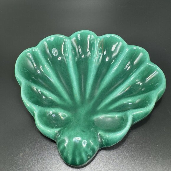 Hand Made USA Pottery Stoneware Green Shell Dish Soap Holder Trinket Dish VTG - Picture 8 of 12